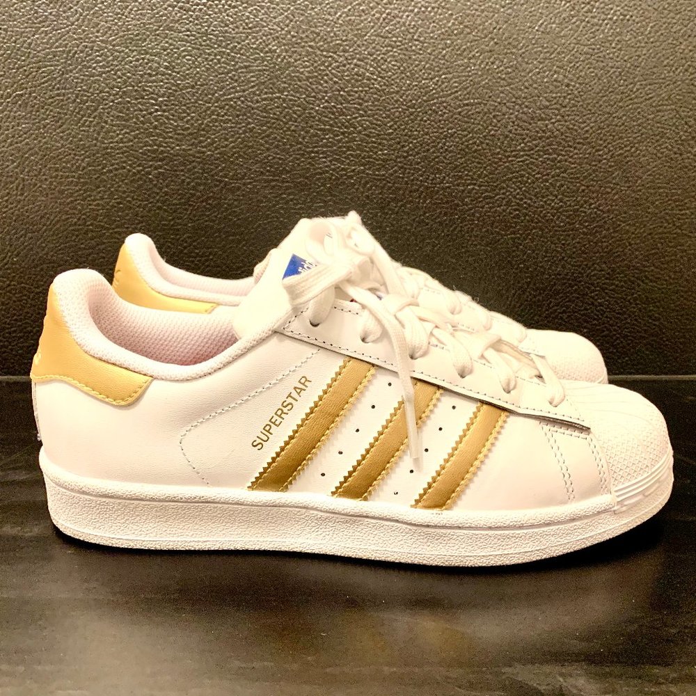 Women's Gold/White adidas superstar sneakers